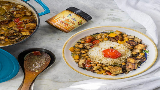TOFU, GARBANZO BEANS AND MUSHROOMS CURRY