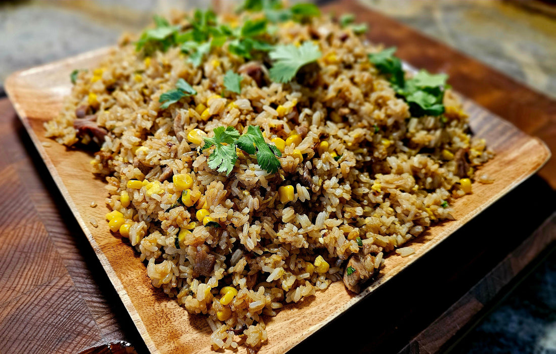 Suya Spiced Smoked Duck Fried Rice on the Weber Slate Griddle