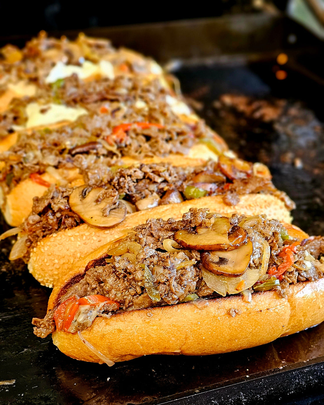 Homemade Weber Slate Griddle Philly Cheesesteak