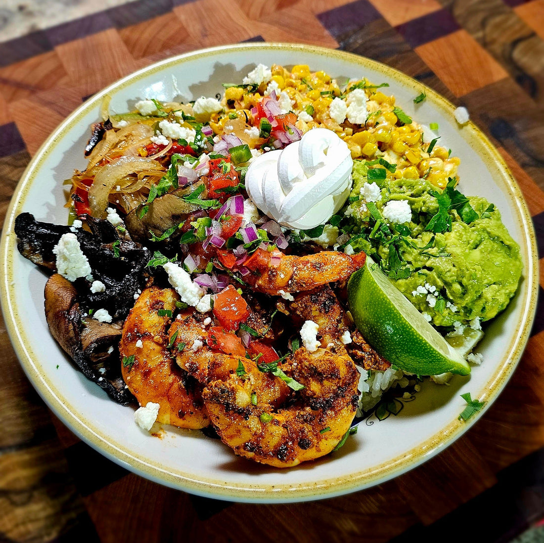 Blaxican Shrimp Fajita Bowls