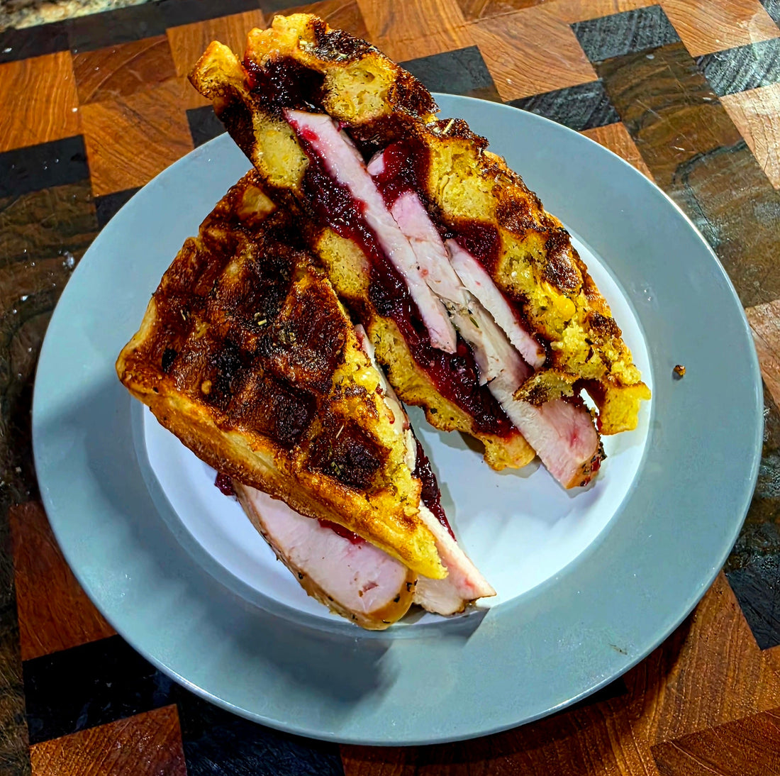 Thanksgiving Leftover Cornbread Waffle Turkey Sandwiches