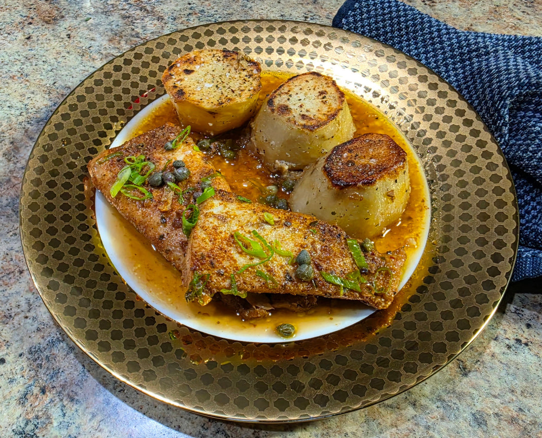 Pan-Seared Barracuda with Garlic Lemon Butter Sauce